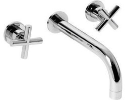 Plieger Cross Wandkraan - Wastafelkraan - 3-Gats - Vaste Uitloop Chroom