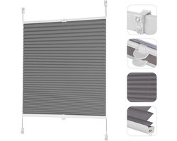 Plissé Gordijn - Verduisterend Raamgordijn - Zonder Boren - Klembevestiging Jaloezie - 90 x 120 cm - Grijs