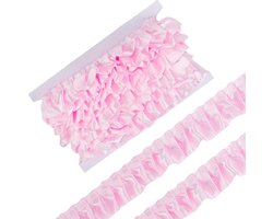 Plisséband met ruches van satijn, roze, 1,5 m, enkellaagse organza-rand, 4 cm breed, geribbelde rand voor applicaties, naaien, knutselen
