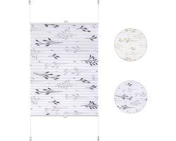 Plisségordijn zonder boren – 100x130 cm – grijs – Klemmfix met twijgmotief