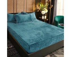 Pluche bedlaken, 140 x 200 cm, petrol, fleece, winter, hoeslaken, warm, 140 x 200 cm, set voor boxspringbed, badstof, microvezel, fleece, hoeslaken, hoeslakens 140, linnen voor hoge matras tot 25-30 cm