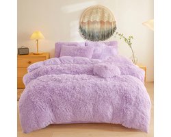 Pluche Dekbedovertrek Set - Zachte Bedset - Slaapkamer Decoratie - Ultra Zacht Materiaal - Queen Size - Lavendel