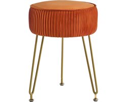 Pluche fluwelen kruk met gouden metalen poten voor kaptafel of slaapkamer