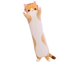 Pluche kattenkussen - Lang kussen - Extra groot - Schattige grote pluche kat - Lief kussen om op je zij te slapen - 50 cm -Geel