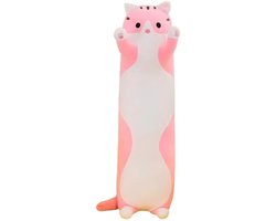 Pluche kattenkussen - Lang kussen - Extra groot - Schattige grote pluche kat - Lief kussen om op je zij te slapen - 50 cm -Roze