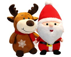 Pluche Kerstpoppen - Zachte Figuren - Feestelijke Decoratie - Zacht en Knuffelbaar - 23 cm Hoog - Rood en Bruin