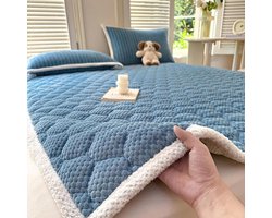 Pluche Matrastopper - Topmatras Fluweel - Extra Comfort - Wasbaar Antislip - 180 x 200 cm - Blauw