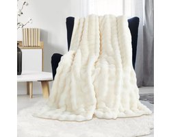 Pluche plaid voor op de bank - Superzachte imitatiebontdeken, schattige dekens voor vrouwen, lichtgewicht warme dekens voor bed, bank of fauteuil,Gebroken wit,140*200CM