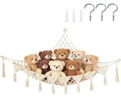 Pluche speelgoedhangmat - 105*105*145 cm - Handgeweven - Geschikt voor het opbergen van pluche speelgoed - Geschikt voor zowel grote als kleine knuffels - Ideaal voor kinderen, baby's, kinderkamers en als decoratie - Inclusief bevestigingsmateriaal
