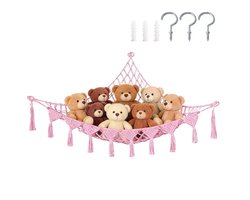Pluche speelgoedhangmat - 105*105*145 cm - Handgeweven - Geschikt voor het opbergen van pluche speelgoed - Geschikt voor zowel grote als kleine knuffels - Ideaal voor kinderen, baby's, kinderkamers en als decoratie - Inclusief bevestigingsmateriaal