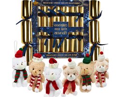 Pluche Teddy Crackers - Decoratie Set - Feestelijke Sfeer - Zes Stuks - 31 cm Hoog - Bruin