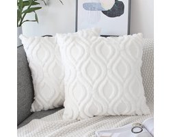 Pluche Wollen Kussenhoes Wit 50 x 50 cm Set Van 2 Decoratieve Kussensloop Fluwelen Decoratieve Kussenhoes Superzachte Kussenhoezen Decor Voor Slaapbank Woonkamer