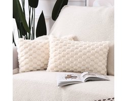 Pluche Zachte Faux Wol Kussensloop - Set van 2 - Beige - 30x50 cm