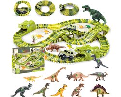 Pludo 250-delige Dinosaurus Racebaan XXL - Dino Speelgoed - Jongens Speelgoed - Meisjes Speelgoed - Speelgoed 3 Jaar - Speelgoed 4 Jaar - Speelgoed 5 Jaar - Kinderspeelgoed - Incl. 2 auto's, 10 Dinosaurussen