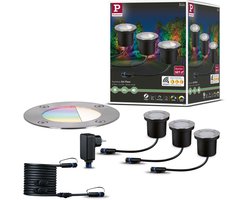 Plug & Shine LED-grondinbouwlamp Smart Home Zigbee 3.0 RGBW Basisset IP67 RGBW+ 3x3,7W Zilver
