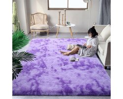 Pluizig Hoogpolig Vloerkleed Paars voor Woonkamer Slaapkamer Antislip Kinderkamer