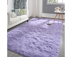 Pluizig Lavendelpaars Vloerkleed voor Slaapkamer en Woonkamer - Antislip en Wasbaar Tapijt