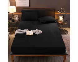 Pluizig pluche hoeslaken 140 x 200 cm zwart winter warm flanel fleece flanel fluweel kasjmier Touch hoeslaken knuffelig laken voor 25 tot 30 cm matras