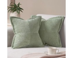 Pluizige Sierkussenhoezen 35 x 35 cm - Set van 2 - Saliegroen voor Woonkamer en Slaapkamer