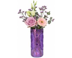 Plume Living Vaas Serina - transparant paars - D12 x H25 cm - glas - bloemenvaas - voor stelen en boeketten - decoratief glas