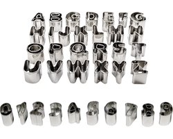 PME Cutter Set Alfabet & Nummers - Koekjes Vormpjes - Alfabet Uitstekers voor Koekjes met opbergdoos RVS Metaal Set van Cijfers en Letters - Zilver
