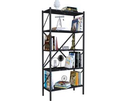 Pochon - Boekenkast Demeter - Zwart Marmer - 34x66x160 - Boekenrek - Kast - Opbergkast - Industrieel