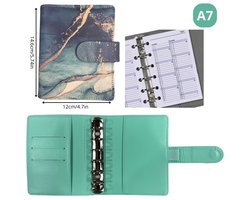 Pocket Junior Ring weekagenda 2026 (inclusief maandplanner voor 2026 en 2027) - Leer - Marmerlook Blauw Groen Goud – Navulbaar – Cadeau tip - Organizer - Planner - Agenda