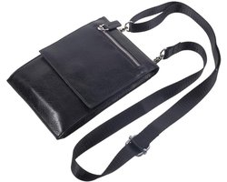 Pocket Shoulder Bag met Lanyard voor Tablet en Smartphone met magneetsluiting en ritssluiting, compatibel met Muze E5 (2018) - Zwart
