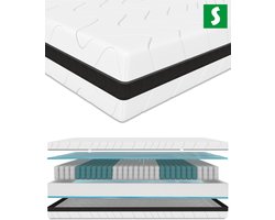 Pocketvering Matras 160x200 cm - 24 cm Hoog - 7 Comfortzones - Aanpasbare Hardheid: Stevig of Zeer Stevig