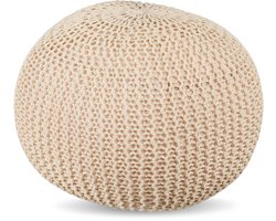 Poef - ⌀ 46 cm - gebreid - beige