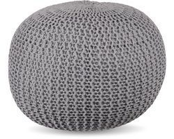 Poef - ⌀ 46 cm - gebreid - lichtgrijs