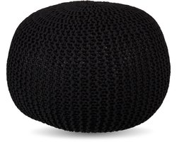 Poef - ⌀ 46 cm - gebreid - zwart