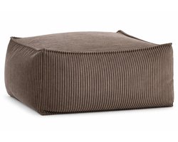 Poef 65x65 cm Donker Zand Corduroy – Grote Zitpoef met EPS Vulling – Moderne Hocker / Voetenbank – Zachte Ribstof – Belastbaar tot 110 kg