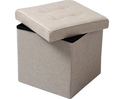 Poef - Beige - Stof - Met opbergruimte - 50x35x45cm