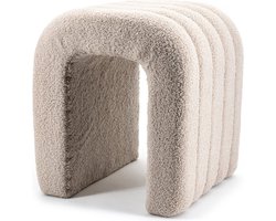 Poef Bouclé Taupe - Zithoogte 45 cm - Japandi Stijl - Giga Meubel