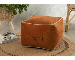 Poef, Comfortabele Kubus Voetenbank, Zachte Fluwelen Zitzak, Home Decor Poef Extra Zitplaatsen voor Woonkamer, Slaapkamer, Casha, 45 x 45 cm, Terracotta