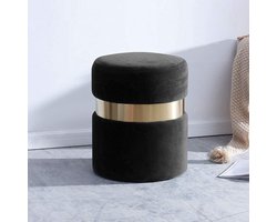 Poef Fluweel - Voetenbankje Rond - Ontspannen Zitten - Schuim met Hoge Dichtheid - 37x45 cm - Zwart