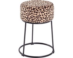Poef – Fluwelen stof met luipaardmotief – Ronde hocker en voetenbank – 45 cm hoog, 40 cm diameter