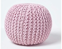 Poef gebreide poef, rond vloerkussen, zitpoef, 35 x 40 cm, gevoerde poef, poef met grof gebreide overtrek van 100% katoen, gebreide poef, roze/lichtroze
