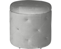 Poef - Grijs Velvet - Met Opbergruimte - Zitkist - Hocker