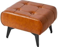 Poef, ijzer, moderne gevoerde voetensteun, kruk, vierkante tech stoffen kruk, poef, bankkruk voor woonkamer, slaapkamer, 40 x 30 x 26 cm, oranje