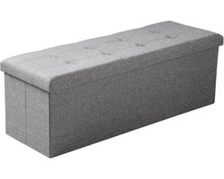 Poef - Lichtgrijs stof - Opbergpoef - Hocker - Bankje - Schoenenbankje - Opslag Poef - Woonkamer, Hal, Slaapkamer