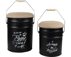 POEF MET JUTE ZITTING EN HOUTEN HANDVAT X2ST H31CM EN H40CM