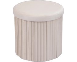Poef met opbergruimte - 38 cm - fluweel - crème