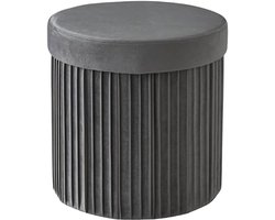 Poef met opbergruimte - 38 cm - fluweel - donkergrijs
