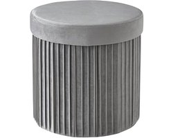 Poef met opbergruimte - 38 cm - fluweel - lichtgrijs