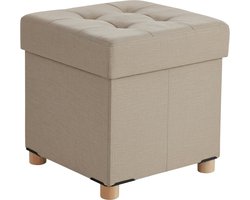 Poef met opbergruimte - 38 cm - linnen look - beige
