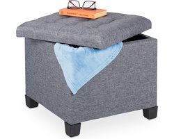 poef met opbergruimte - 42 x 45 x 45 cm - stof - voetenbank - tot 150 kg - grijs