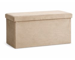 Poef met Opbergruimte 76x38 cm – Fluweel Donkerzand – Inklapbare Opvouwbare Opbergbox – Zitbank Hocker Voetenbank – MDF & Polyester – 110 kg Belastbaar