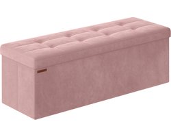 Poef met opbergruimte, inklapbare zitbank, 38 x 110 x 38 cm, voetenbank, opbergdoos, tot 300 kg belastbaar, voor woonkamer, slaapkamer, hal, pastelroze